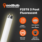 GoodBulb 25W 36 Inch T8 Fluorescent Light Bulb 3000K Warm White Light Medium Bi-Pin Base 2225 Lumens 86 CRI 36000 Life Hours Instant/Programmed Start 25 Bulbs Pack