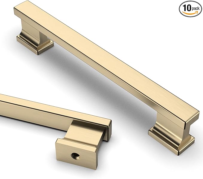 Asidrama 10 Pack 5 Inch(128mm) Brushed Brass Kitchen Cabinet Handles, Cabinet Pulls Kitchen Cabinet Hardware for Cupboard Drawer Pulls