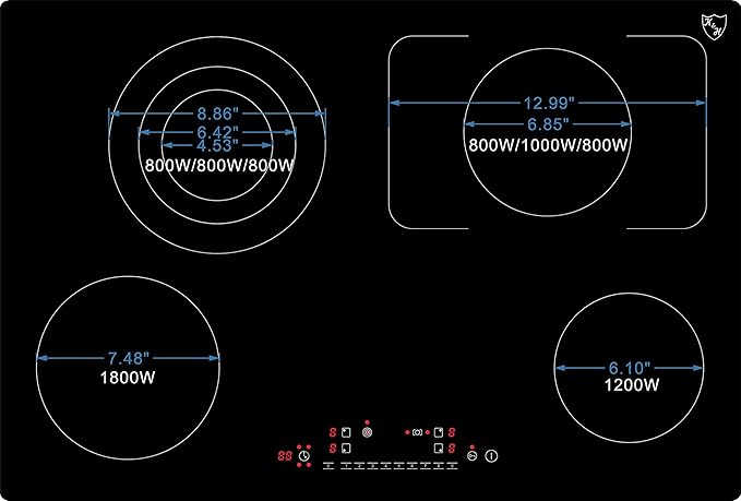 K&H 4 Burner 30 Inch Built-in Electric Stove Top Radiant Ceramic Cooktop Touch Control 240V 8000W CE304-8007