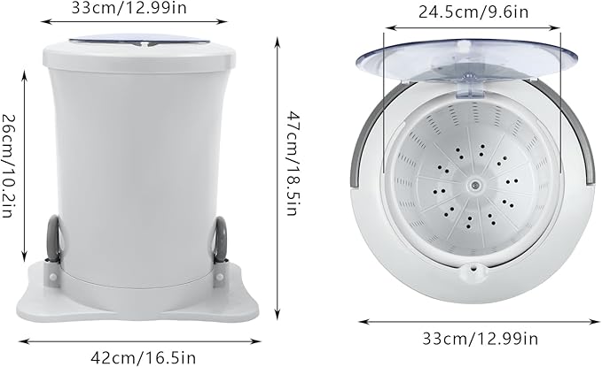 Manual Clothes Dehydrator,Portable Mini Dryer Compact Spin Dryer with Clear Top Cover,12L/3.17gal Freestanding Manual Dehydrator, Manual Clothes Dryer for Camping, Traveling, and Hotel Use (White)