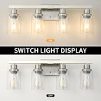 Bathroom Vanity Light, 4-Light Nickel Modern Matte Wall Sconce Lighting with Clear Glass Shade, Wall Lights,Bath Vintage Wall Mounted Lamps for Mirror Bedroom Living Room