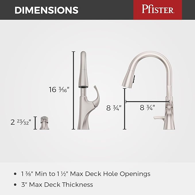 Pfister Miri 2.0 Kitchen Faucet with Pull Down Sprayer and Soap Dispenser, Single Handle, High Arc, NSF Certified, Spot Defense Stainless Steel Finish, F5297MRRGS