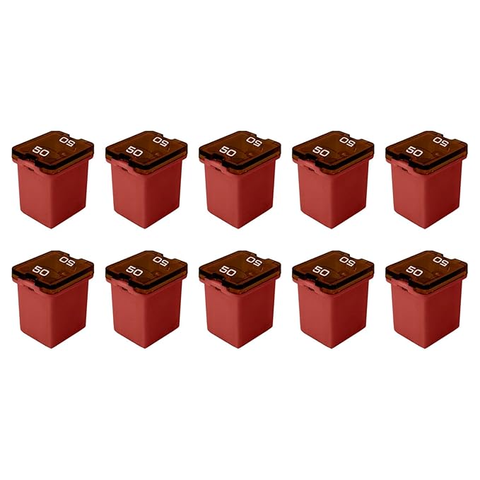 50 Amp J-Case Low Profile (Mini) Fuse 16mm for Pickup Trucks, Cars and SUVs (50A, 10 Pack)