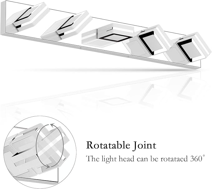 Ralbay 5 Light Modern LED Vanity Light Chrome Bathroom Light Fixtures Acrylic Up and Down Bathroom Wall Mounted Lighting Over Mirror