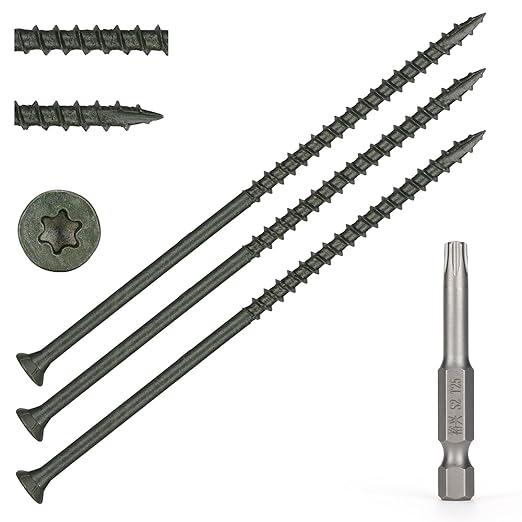 Wood Screws #10 x 5’’, T25 Star Torx Drive Flat Head Deck Screws, Green, 42Pcs (1lb)