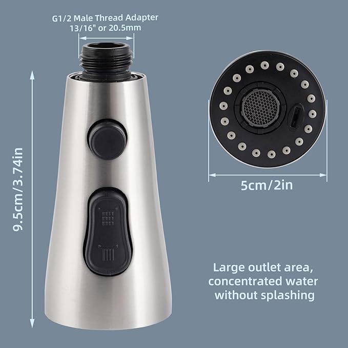 iFealClear Universal Metal Kitchen Faucet Head Replacement, Pull Down Kitchen Sink Faucet Sprayer Head, Compatible with Moen, Delta, American Standard Faucets,15 Adapters, 3 Modes, Brushed Nickel