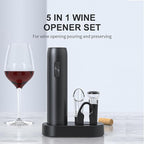 Electric Wine Bottle Opener Set, 5-in-1 Rechargeable Wine Gift Set with Charging Station, Foil Cutter, Aerator Pourer, Wine Stopper