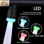 Smart Kitchen Faucet, 3 Modes Pull Down Sprayer, LED Temperature Control, Ceramic Valve,360-Degree Rotation,1 or 3 Hole Deck Plate, Double Spout. 10-Year Warranty. (KW-21RK, Gold/Black)