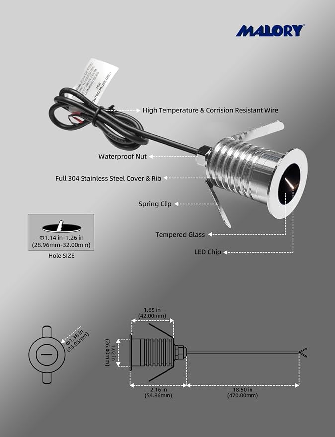 MALORY Low Voltage Deck Light 6 Packs, 2W 2700K 12V Landscape Lighting, Recessed LED Outdoor Step Stair Lights, Deck Lighting for for Outside Floor Yard (SG07-Link, 6-Pack 2700K)