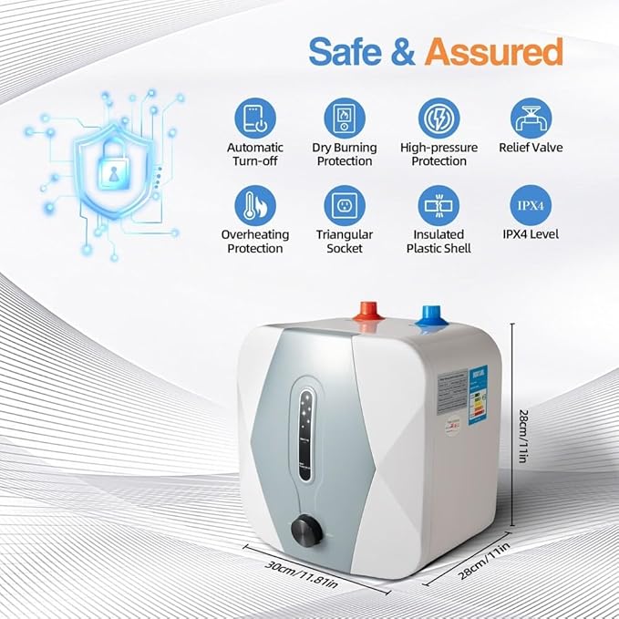 1500W 10L 110V US Plug Compact Size Instant Electric Tank Home Hot Water Heater Kitchens Hair Salons IPX4 Mini Instant Tankless Shower for Kitchen Bathroom 3 GallonNQY2 (10L)