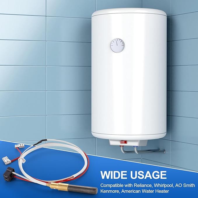 Minivolt Thermopile for Water Heater, Minivolt Thermopile Replacement Part Compatible with Reliance, Whirlpool, AO Smith, Kenmore Water Heater Replace# 100112330 9007876 9007877 300 301 Series