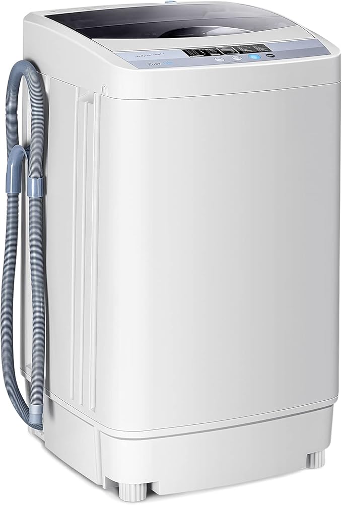 Casart-24403-EP Casart Washing Machine Portable Compact 12lbs Capacity Full-Automatic W/Drain Pump,10 Programs 8 Water Level 1.34 Cu.ft Cloth Washer and Spinner, Gray