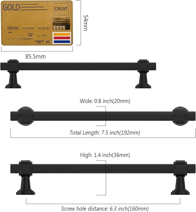 Amerdeco 10 Pack Matte Black Cabinet Pulls 6.3 Inch(160mm) Hole Center Drawer Pulls Cabinet Hardware Kitchen Cabinet Handles for Bathroom Dresser Pulls ZH0069