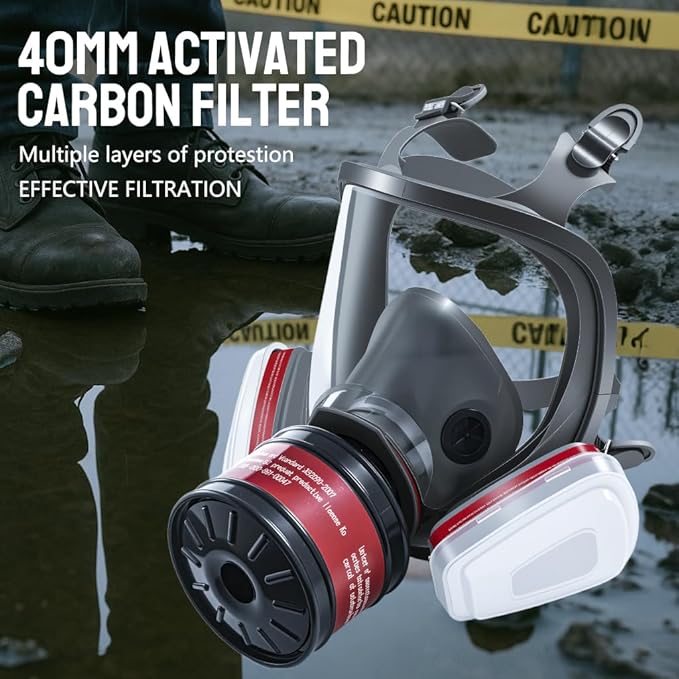 Gas Mask, Gas Masks Survival Nuclear and Chemical with 40mm & 6001 Activated Carbon Filter, Full Face Respirator Mask for Gases, Vapors, Dust, Chemical