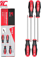 ROTATION 4PCS Magnetic Tip Torx Screwdriver Set, 4 Torx Star Screwdrivers, T20, T25, T27, T30, Red Tip | Red, Gloss, S2 Steel