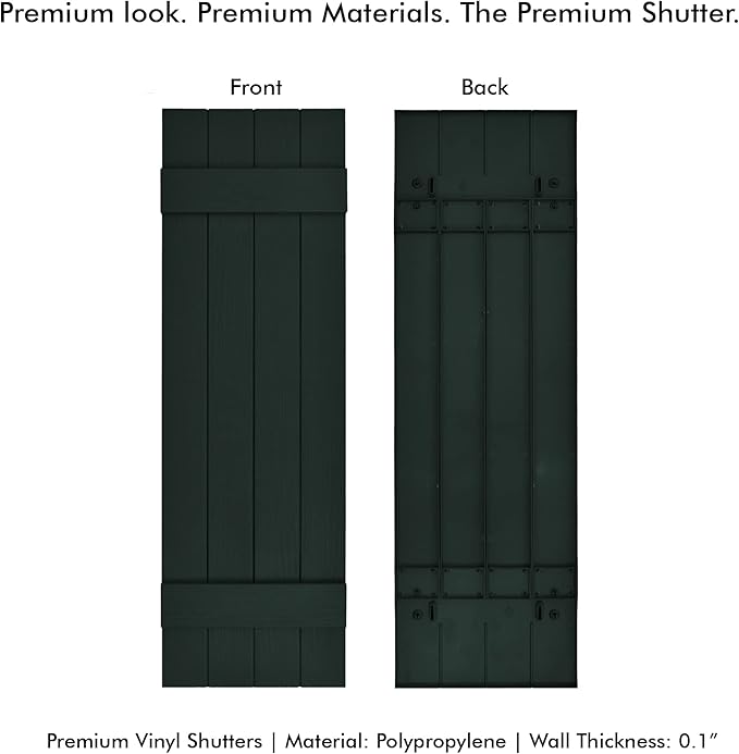 Board & Batten Vinyl Shutters (1 Pair) | 14.5"x39" (4-Board) - Heathered Spruce | Exterior Window Shutters | Includes Mounting Hardware | Simple Installation | Made in USA