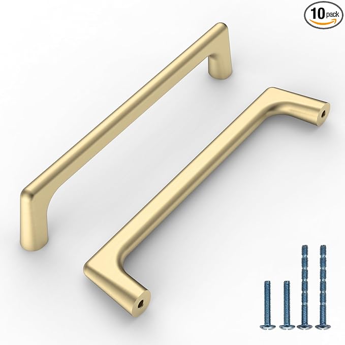 10 Pack Brushed Gold Cabinet Pulls, 5 Inch Hole Center, Sturdy & Easy to Install, Gold Cabinet Hardware for Cabinets, Cupboard & Drawer