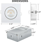 Square Recessed Lighting 4 inch 6 Pack,Canless Eyeball Recessed Lights,dimmable, 5CCT Selectable,9W 750LM