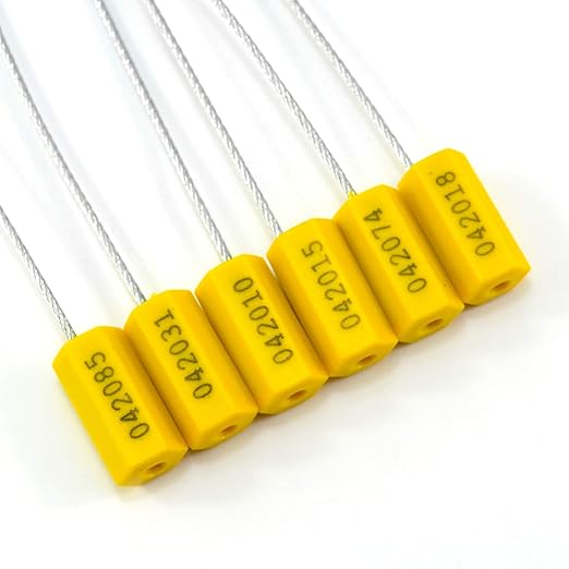 50 pcs Tamper Resistant Security Seals Numbered Steel Cable Wire Truck Seals Pull-Tite Secure Shipping Tag Self-Locking Padlock for Trailers, Truck (Yellow)