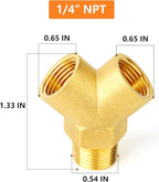 GASHER 2PCS Brass Pipe Fitting Male Branch Tee Y Adapter 1/4" NPT Female x 1/4" NPT Female x 1/4" NPT Male