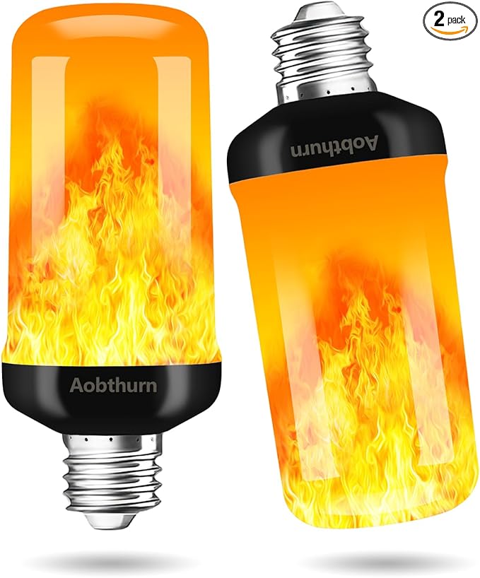 Flame Light Bulbs, 4 Modes LED Flame Effect Light Bulb, E26 Base Flickering Light Bulb with Gravity Sensor,Flickering Light Bulbs Halloween Home Party (Update 2 Pack)