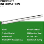 TAISHER 1PCS Stainless Steel Pipe Fittings, 1/4" NPT Male x 1/4" NPT Female Threaded, 16" Length Nipple Cast Pipe