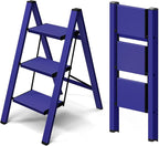 Taranta 3 Step Ladder,Aluminum Lightweight Folding 3 Step Stool with Anti-Slip Wide Pedal,330lbs Capacity Step Ladder for Household,Kitchen,Office - Blue