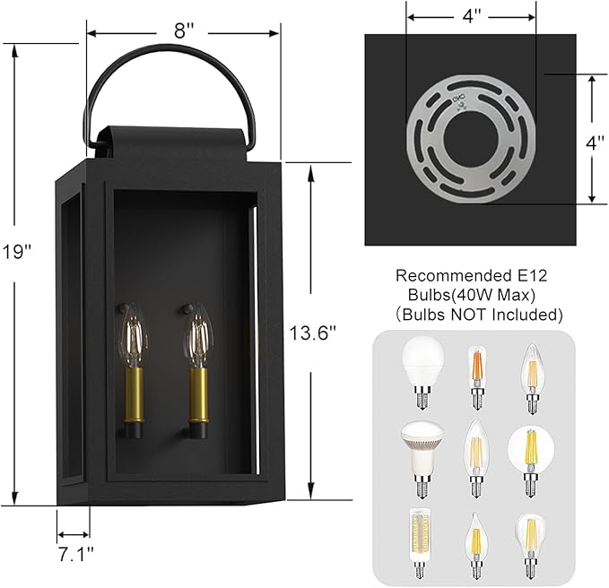 𝟏𝟗𝐈𝐍 Wall Lights Exterior Lighting Fixtures, Dusk to Dawn Outdoor Lighting for House, Large Black Light Outdoor Lanterns for Patio Waterproof, Outside Lights for House Front Porch Decor