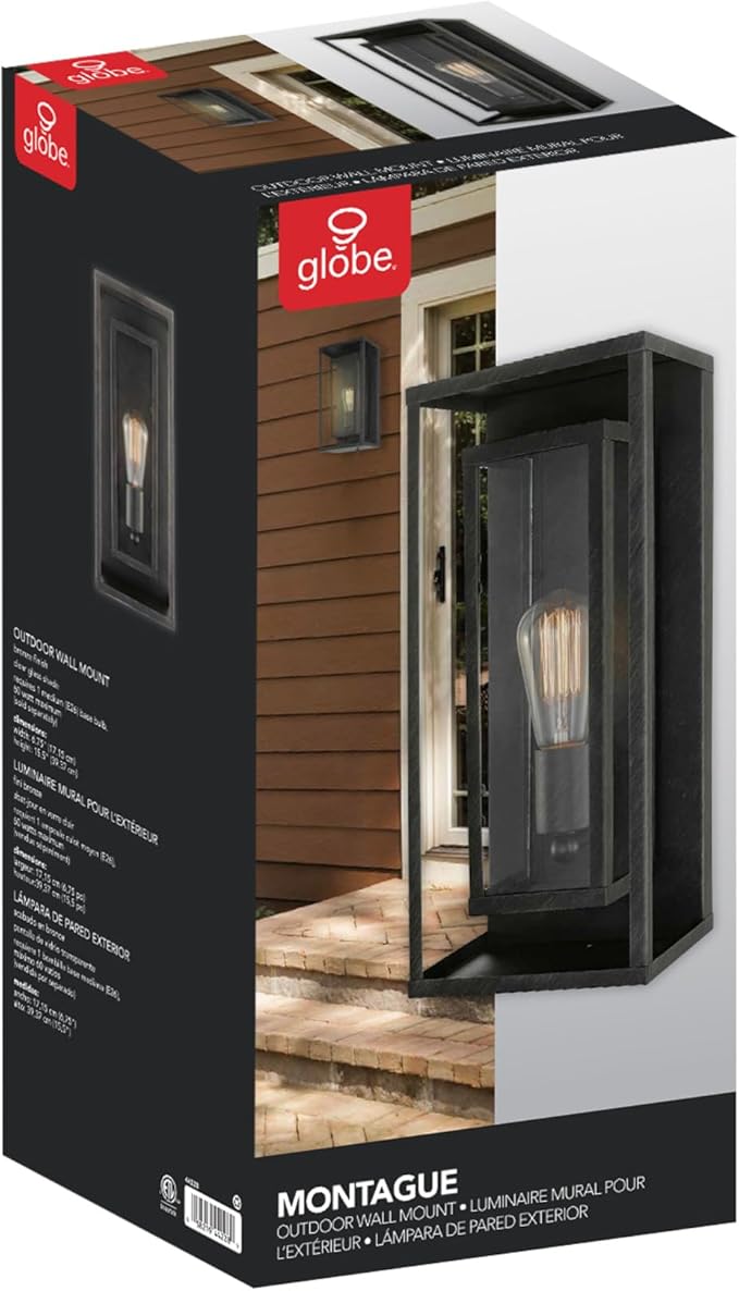 GLOBE Electric 44228 Montague 1-Light Outdoor Wall Sconce, Bronze, Clear Glass Shade,44228