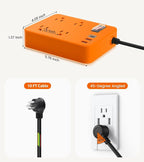 Outdoor Power Strip Weatherproof,Fast Charging Station 20W USB C,Waterproof Surge Protector 4 Outlets, Multi Outlet Extension for Camping, Garden, Kitchen,Bathroom,Flat Plug (Orange, 10 FT Cable)