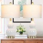 22" Modern Double Gourd Ceramic Table Lamps Set of 2, White Bedside Lamps for Living Room, Contemporary Nightstand Desk Lamps for Bedroom End Table Home Office Decor(2 LED Bulbs Included)