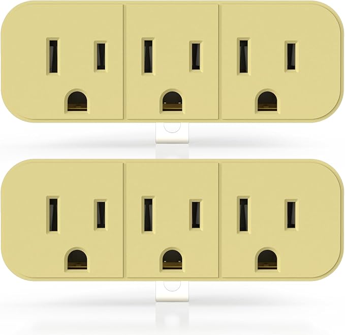 ELEGRP 2 to 3 Prong Grounded Triple Outlet Extender, Adapter Converters for Wall Outlets, Portable Polarized Wall Plug Splitter With 3 AC Outlets, ETL Listed, 2 Pack