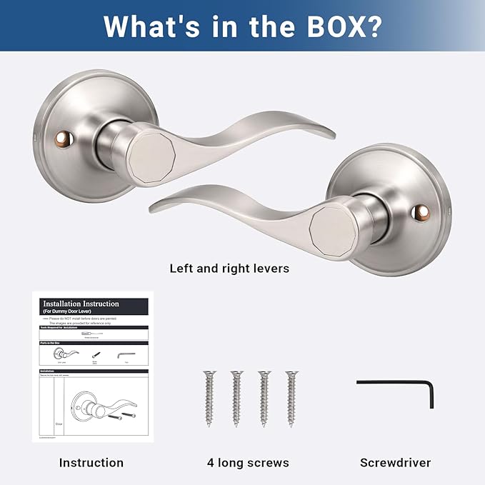 Knobonly 2 Pack Single Side Closet Door Handles, Non-Turning Right and Left Satin Nickel Dummy Door Handle, Door Handle no Lock, Zinc Alloy