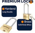 SEPOX® 4-Pcs Pack Heavy-Duty Solid Brass Padlocks 40mm 1-9/16" Width, 2-5/8" Extra Long Shackle, with Same Keys 6Pcs, Weather Proof Outdoor Lock & Key, Keyed Alike for Gates, Shed, Fence, Gym Locker