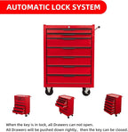 7-Drawer Rolling Tool Chest w/Drawers & Lock, Tool Storage Cabinet with Lockable Wheels, Top Cushion & Drawer Liners, Tool Organizer Box for Garage, Warehouse & Repair Sho