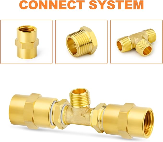 GASHER 2PCS Brass Male Tee Pipe Fitting T Adapter, 3 Way Brass Fitting 1/2" x 1/2" x 1/2" NPT T Fitting
