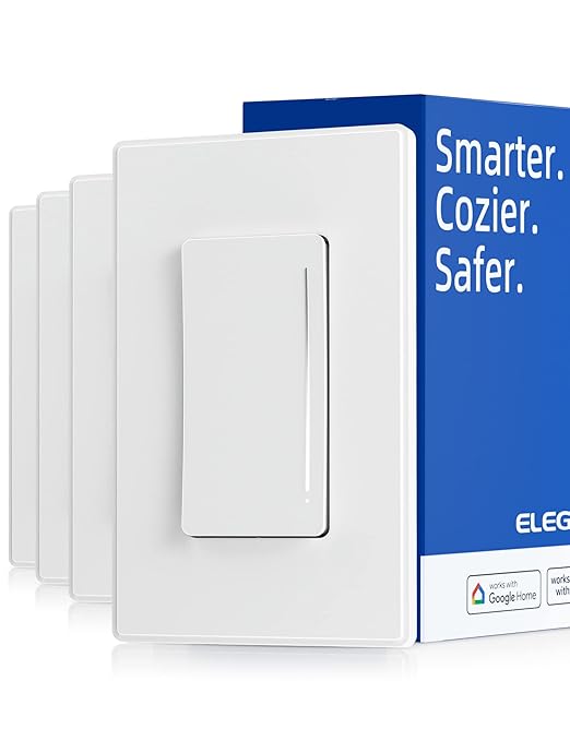 ELEGRP Smart Dimmer Light Switch DTR10, Single Pole Setup, 2.4GHz Wi-Fi Touch Dimmer Compatible with Alexa and Google Assistant, Needs Neutral Wire, No Hub Required, UL&FCC Listed, White, 4 Pack