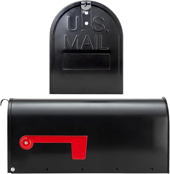 Black Metal Mailbox, Galvanized Steel Outside Mailboxes, Standard Medium Capacity, 20 x 8.7 x 6.7 Inches