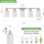5-Light Brushed Nickel Vanity Lights, Bathroom Light Fixtures with Textured Milky White Glass Shade, Modern Bathroom Lighting Fixtures Over Mirror Wall Sconce Light - E26 Base