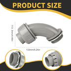 Conduit Connectors, 1-1/2 Inch Liquid Tight Connector NPT Non-Metallic for PVC Electrical Flexible Conduit Fittings, 90 Degree, UL Listed for Home Outdoor Tubes Tools, Grey (2-Pack)