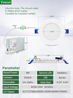 zouzai 24 Pack 4 Inch Ultra-Thin LED Recessed Ceiling Light with Junction Box 5CCT Adjustable Dimmable Can-Killer Downlight - ETL and Energy Star Certified (24 Pack 5CCT White, 4 Inch)