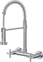 Wall Mount Faucet, Hurran Kitchen Faucet, 8 Inch Utility Sink Faucet with 2 Functions Sprayer, Commercial Kitchen Sink Faucet Dual Handles for Laundry Room Restaurant Compartment Sink (Chrome)