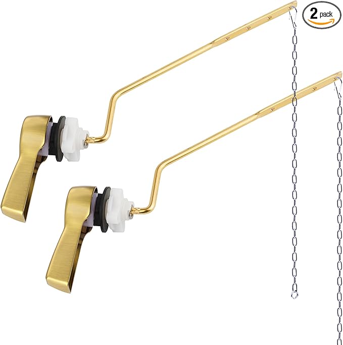 Hibbent 2 Pack Universal Toilet Tank Flush Lever Replacement, Toilet Handle Replacement Trip Levers with Stainless Steel Flapper Chains for Most Side Mount Toilets,Toilet Repair Handle,Brushed Gold