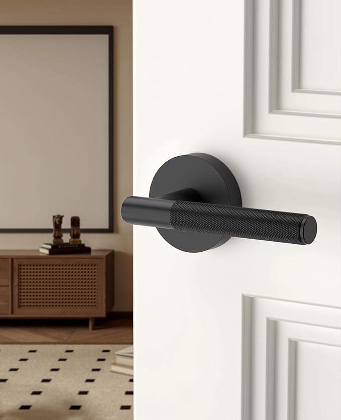 Asidrama 4 Pack Passage Door Handles, Door Lever with Door Knobs Indoor for Bedroom or Bathroom, Heavy Duty Black Door Handles Interior with Locks for Left Right Sided Doors