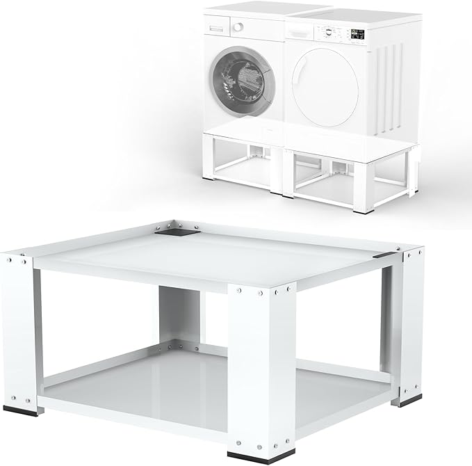 SKM Universal Washer & Dryer Pedestal for 27" & 28" Machines | Heavy-Duty Steel, 700LB Capacity | 15.7" Height, Anti-Slip & Shock-Absorbing, White