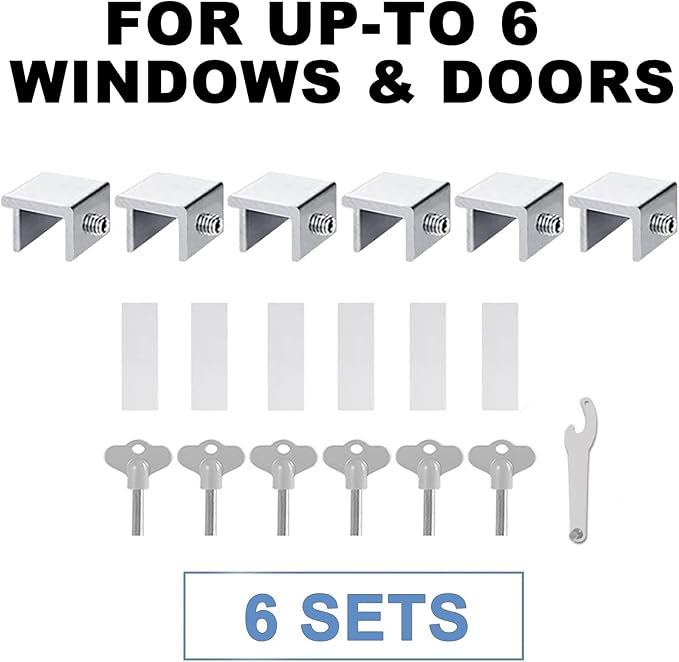 Sliding Window Locks for Up and Down Windows,Easy to Install Vertical & Horizontal Window Security Locks,Adjustable Aluminum Window Stopper Lock (6 Sets)