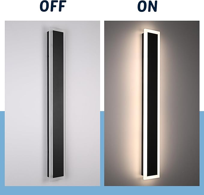 MELUCEE 2PCS 32in LED Long Wall Light Outdoor Wall Mounted Lighting Fixture 5.1in Wide Long Strip Wall Lamps IP65 Waterproof Suitable for Courtyard Exterior Wall Patio Garage, 3000K-6000K