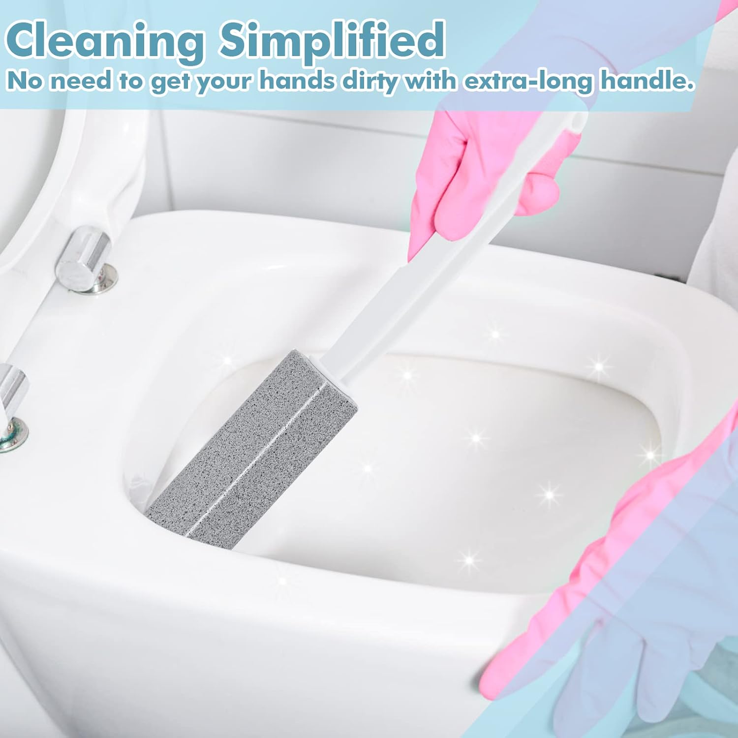 2 Pack Pumice Stone for Toilet Cleaning with Extra Long Handle, Premium Pumice Stone Toilet Brush, Hard Water Stain Remover Effectively Removes Stubborn Limescale.