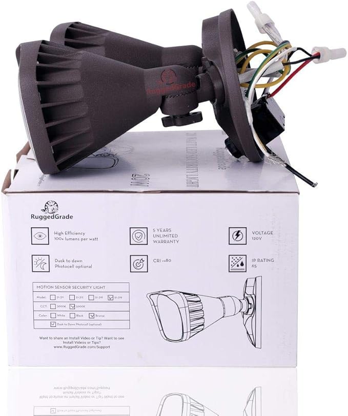 RuggedGrade 20W Turin II Series LED Security Wall Light - Adjustable LED Flood Light - 1,750 Lumens - 5000K Bright White - Bronze Housing - Outdoor LED Light - DLC 5.1 Premium