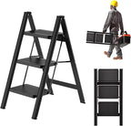 3 Step Ladder, Aluminum Lightweight Folding 3 Step Stool with Anti-Slip Wide Pedal, 330lbs Capacity Step Ladder for Household,Kitchen,Office, Ease of Folding, Portable
